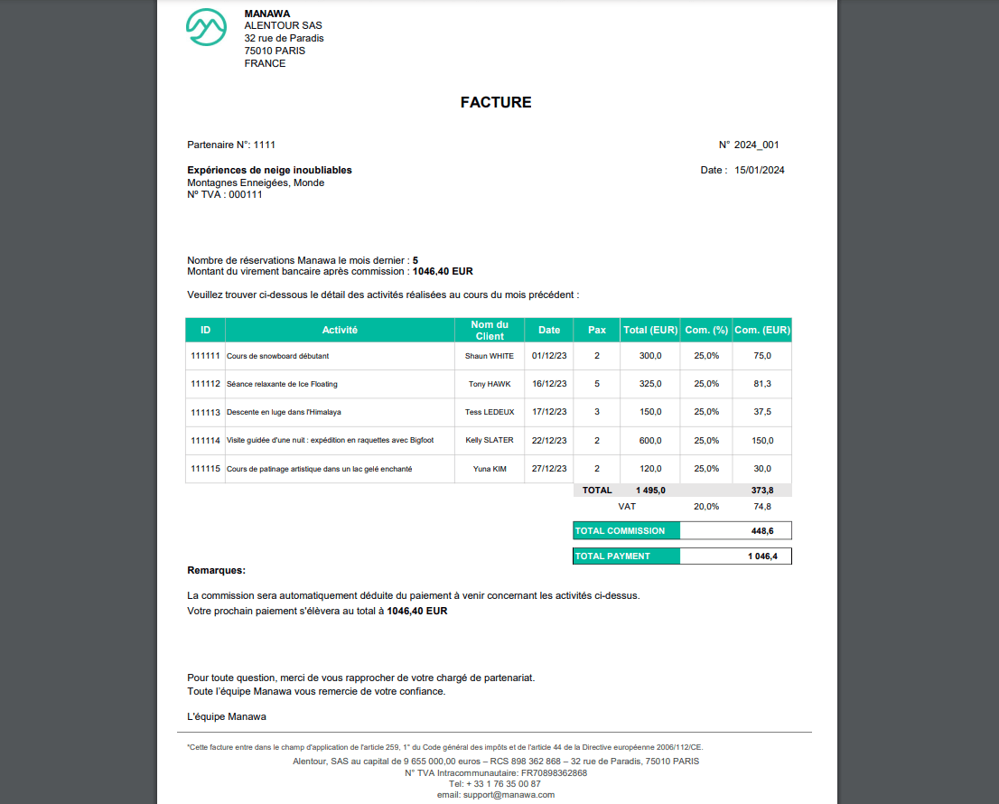 invoice exemple for billing and payment