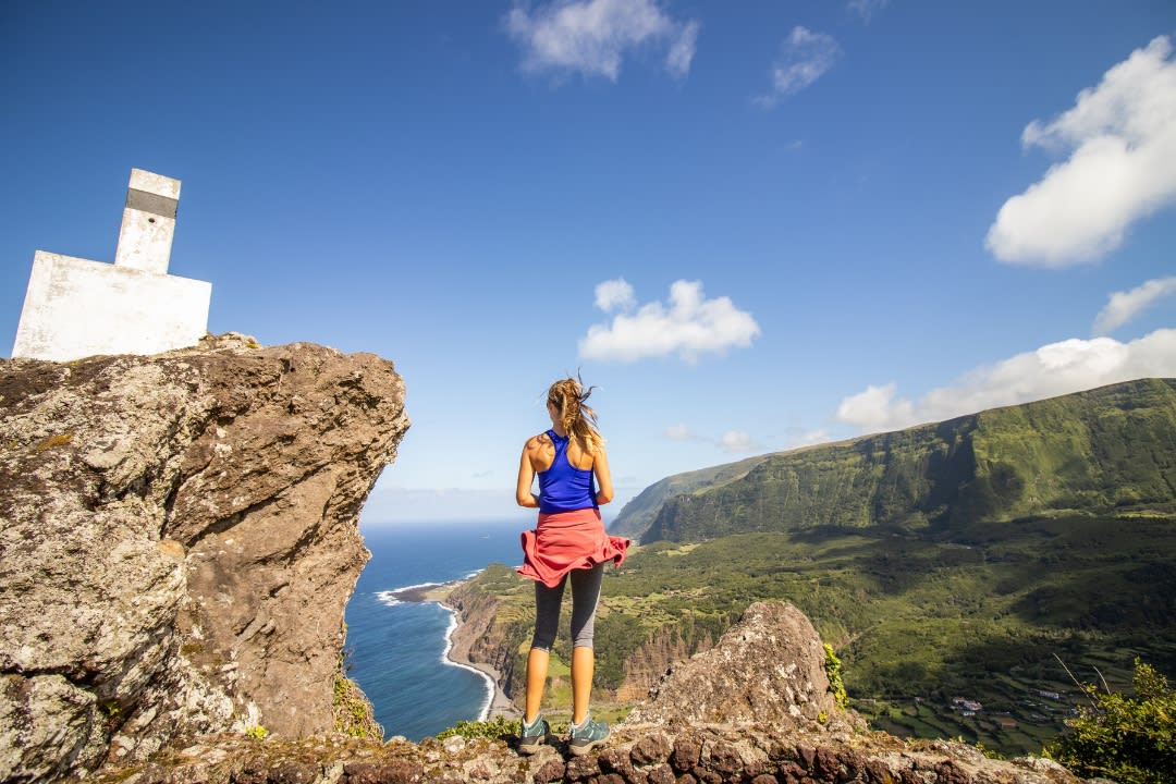 A woman seeing a stunnig landscape in Santa Maria after doing hiking