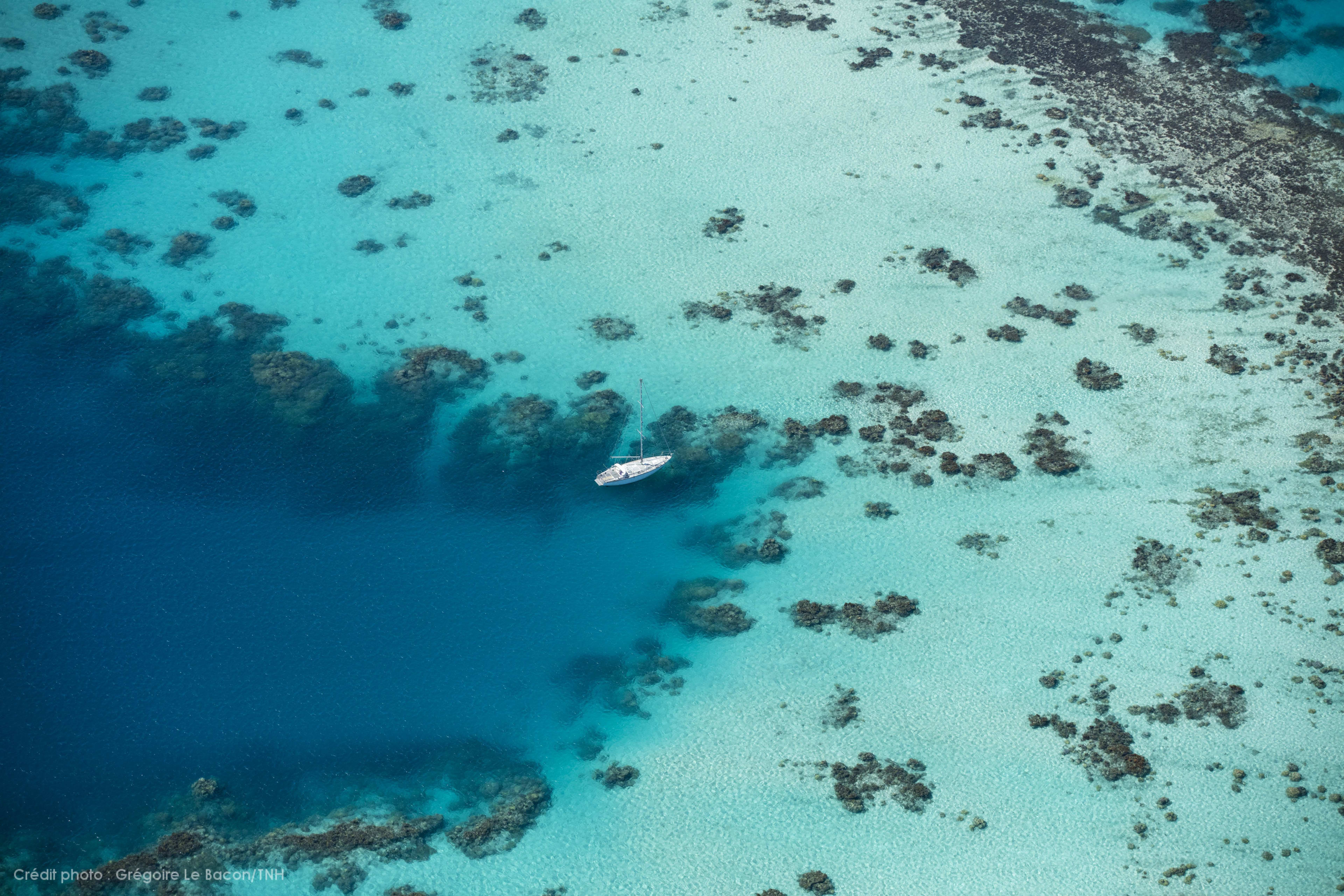 Luftaufnahme über einer polynesischen Lagune