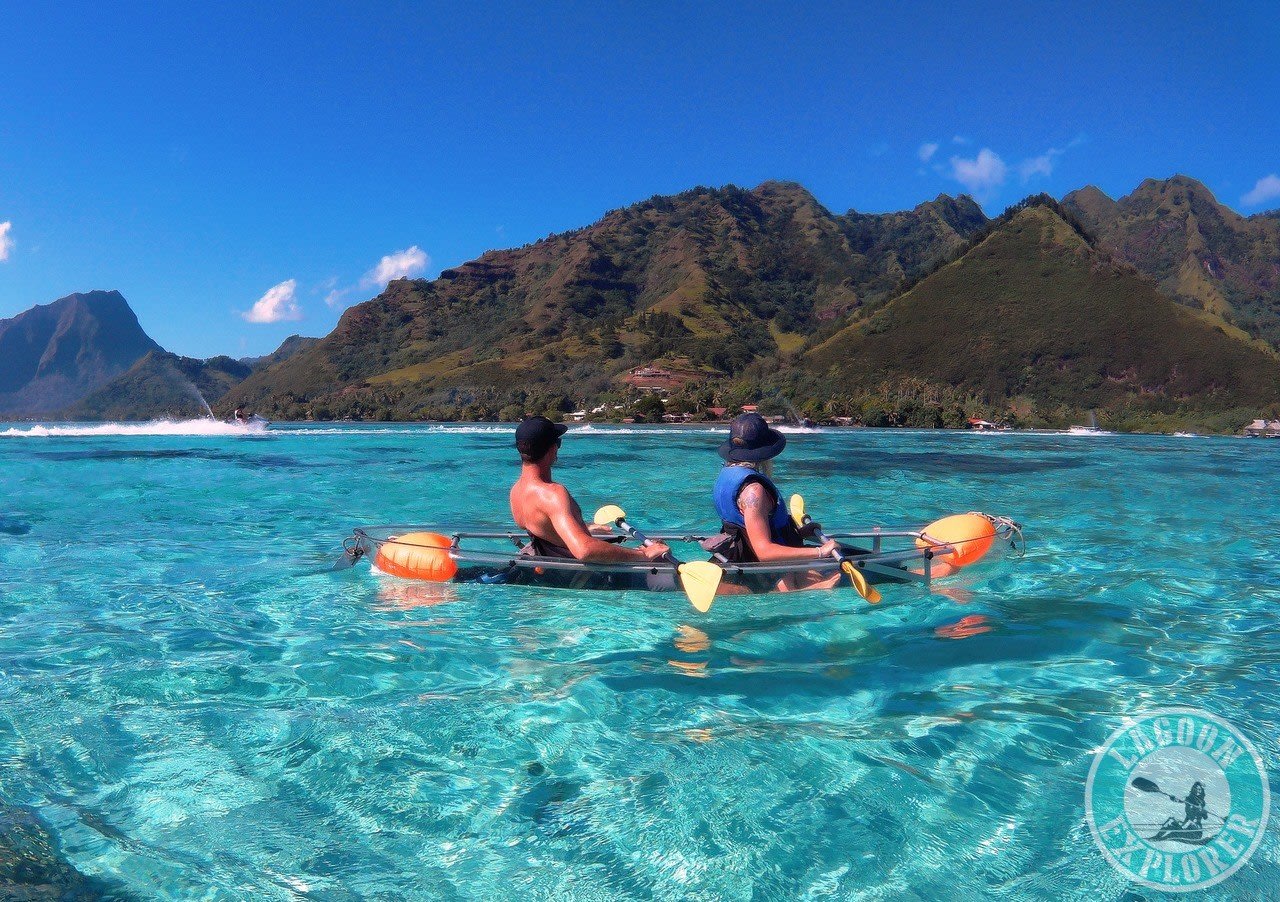 Transparent sea kayak trip on Moorea lagoon, Polynesia