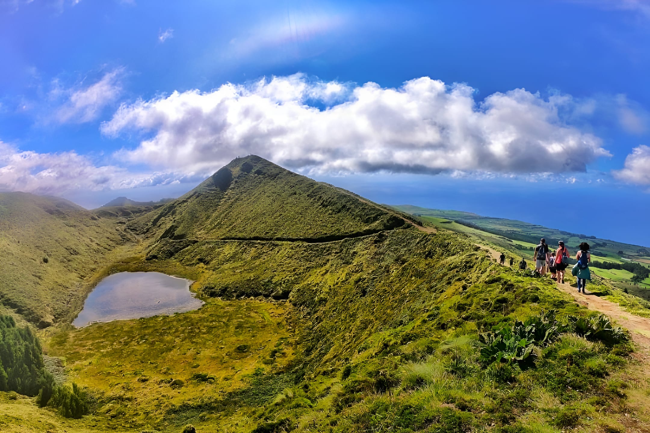 A family doing a Guided Hiking Tour around Sete Cidades near Ponta Delgada, Azores