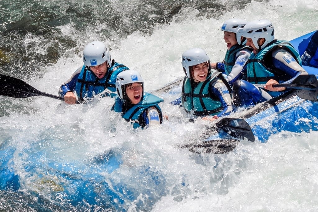 Rafting auf dem Fluss Gallego in Murillo de Gallego, in der Nähe von Huesca