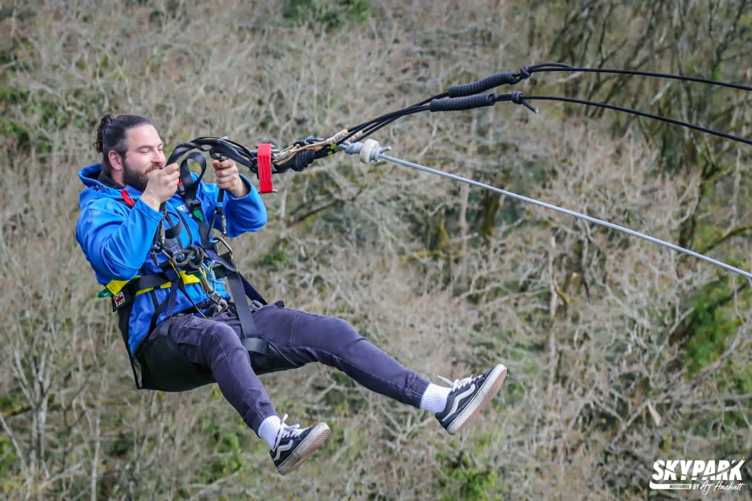 Man in the Giant Rope Swing at SkyPark Normandie