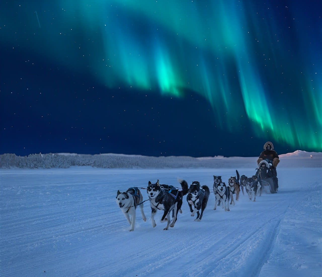Trineo tirado por perros con experiencia de aurora boreal Narvik