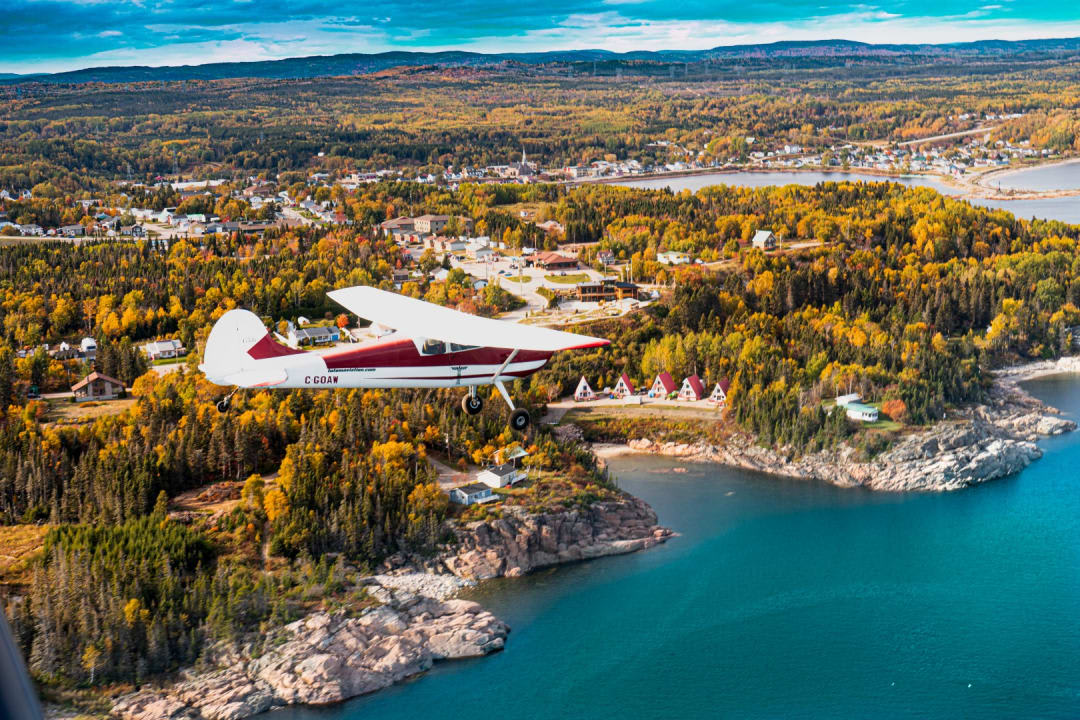Panoramic flight over the Saguenay Fjord and Tadoussac