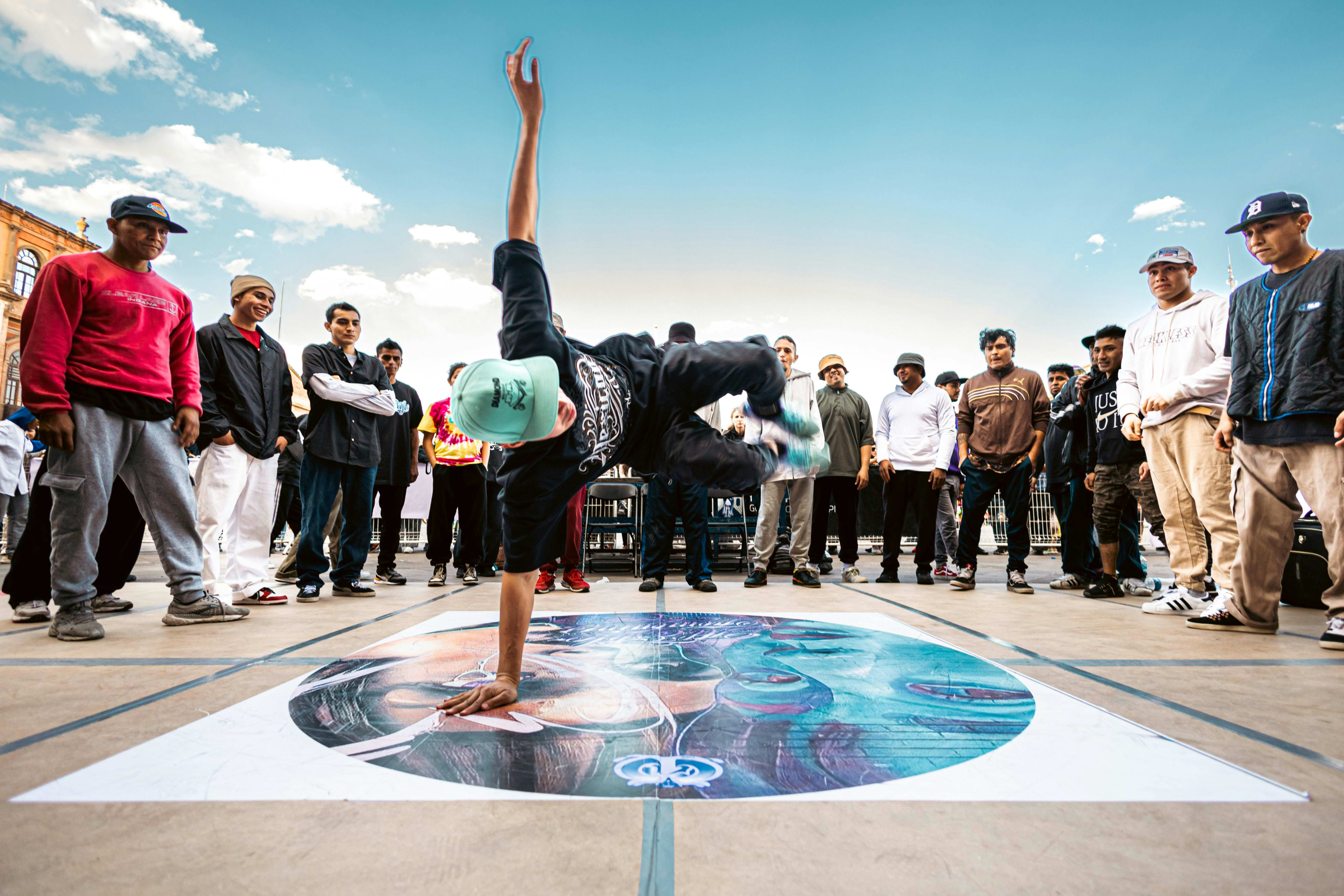 A b-boy during his breaking choreography.