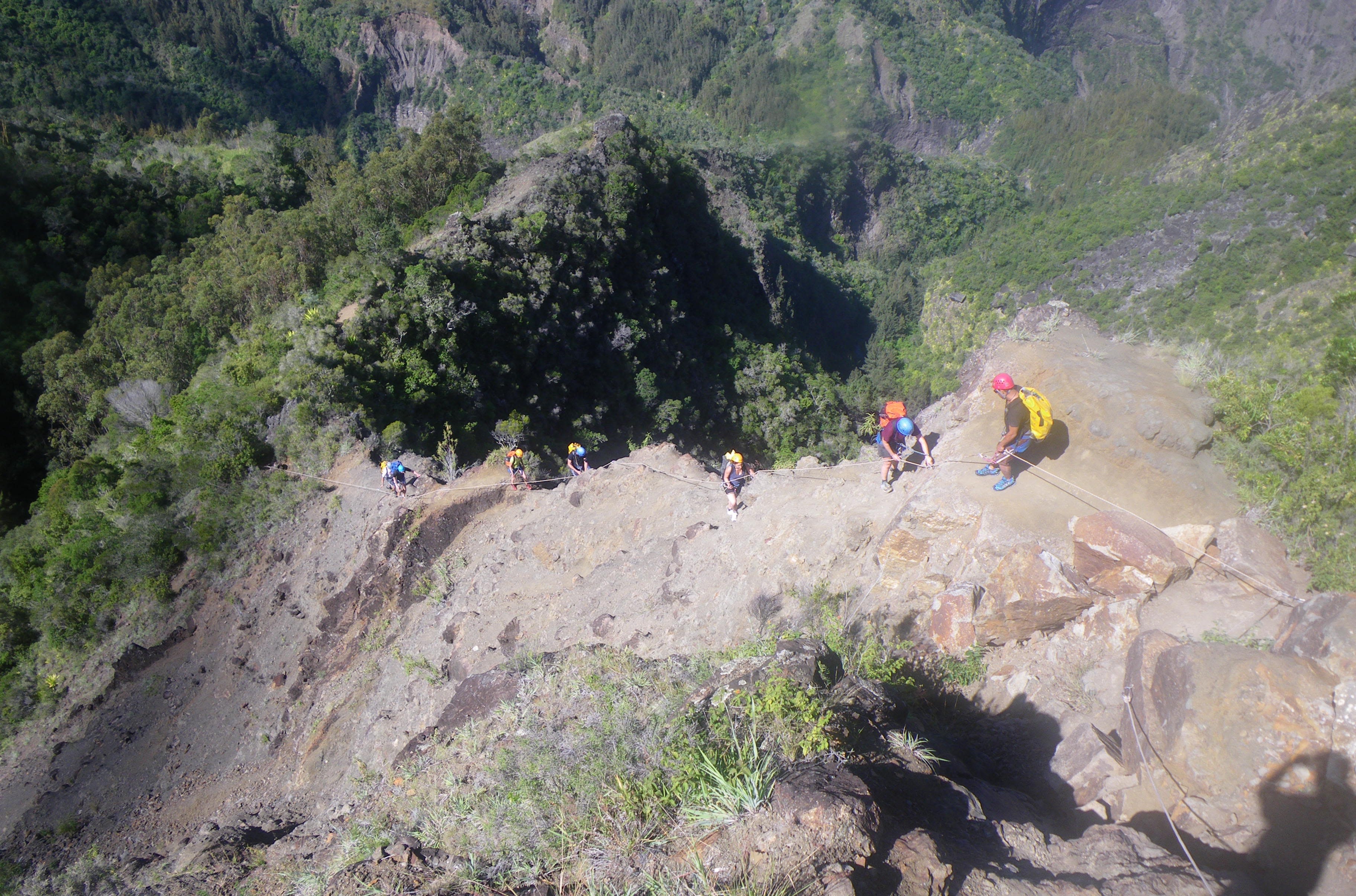 ridge climbing at Cirque de Cilaos