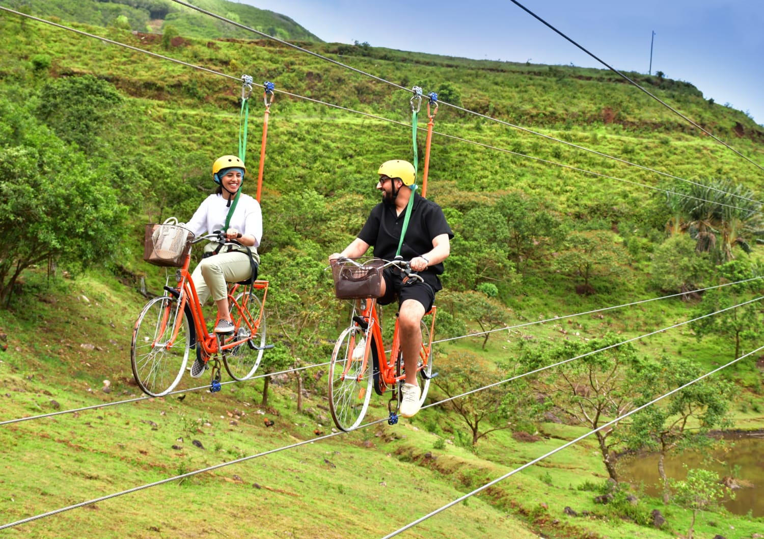 Biclycle zipline in La Vallée des Couleurs Nature Park