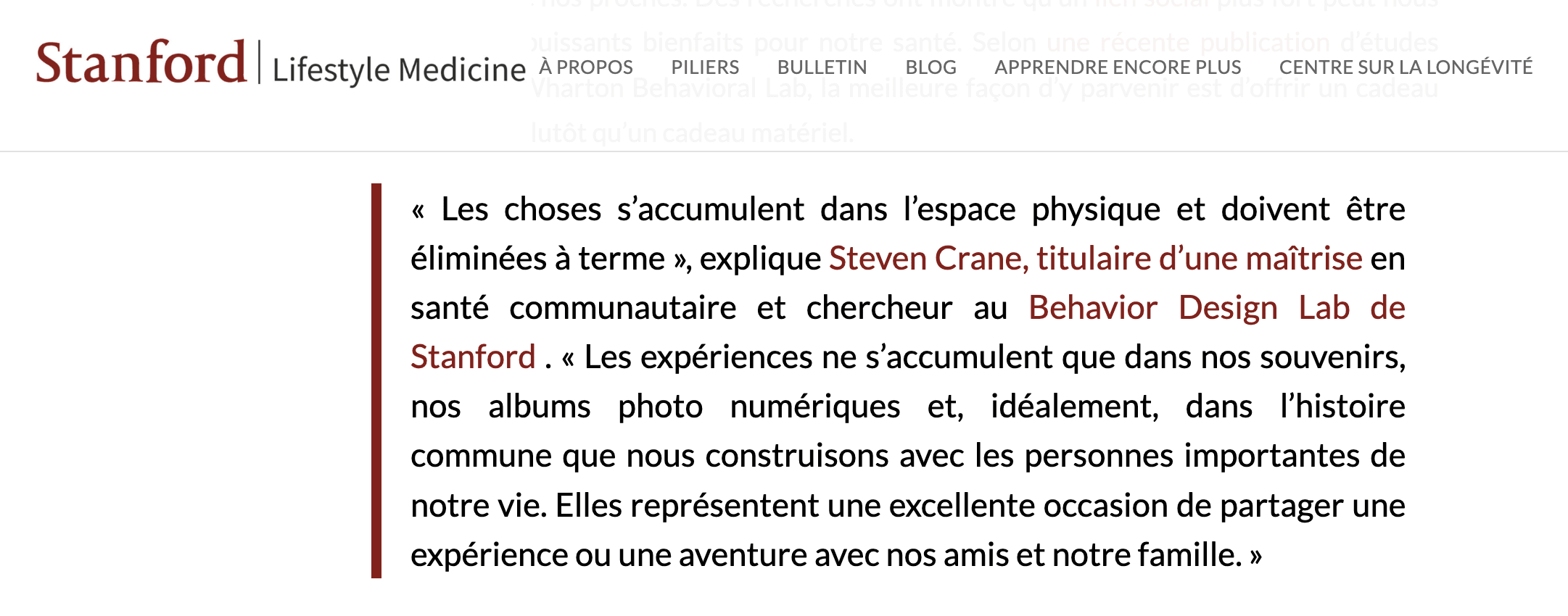 Screenshot der Erklärung von Steven Crane, für Stanford Lifetsyle blog