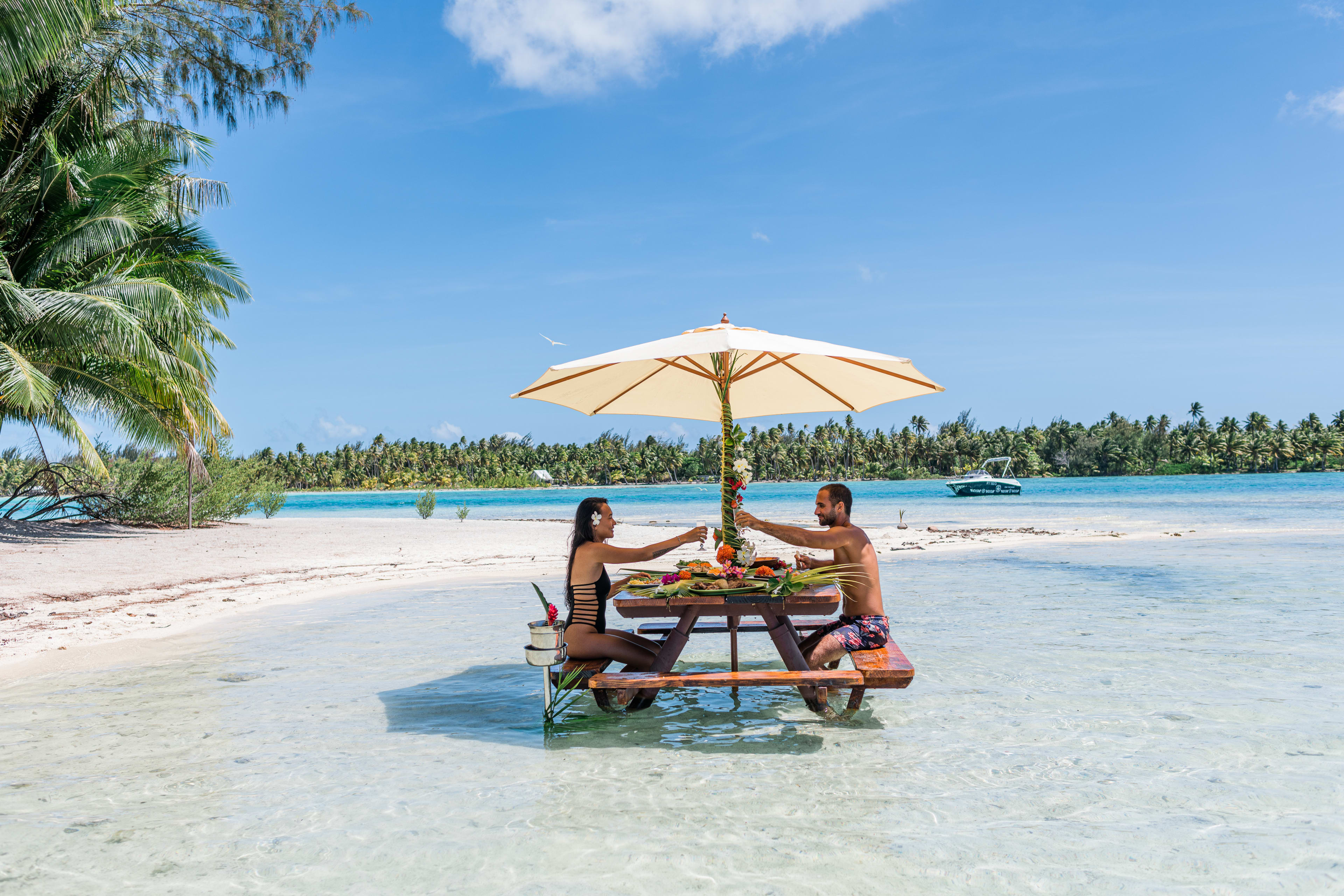 lunch with your feet in the water in the Bora Bora lagoon