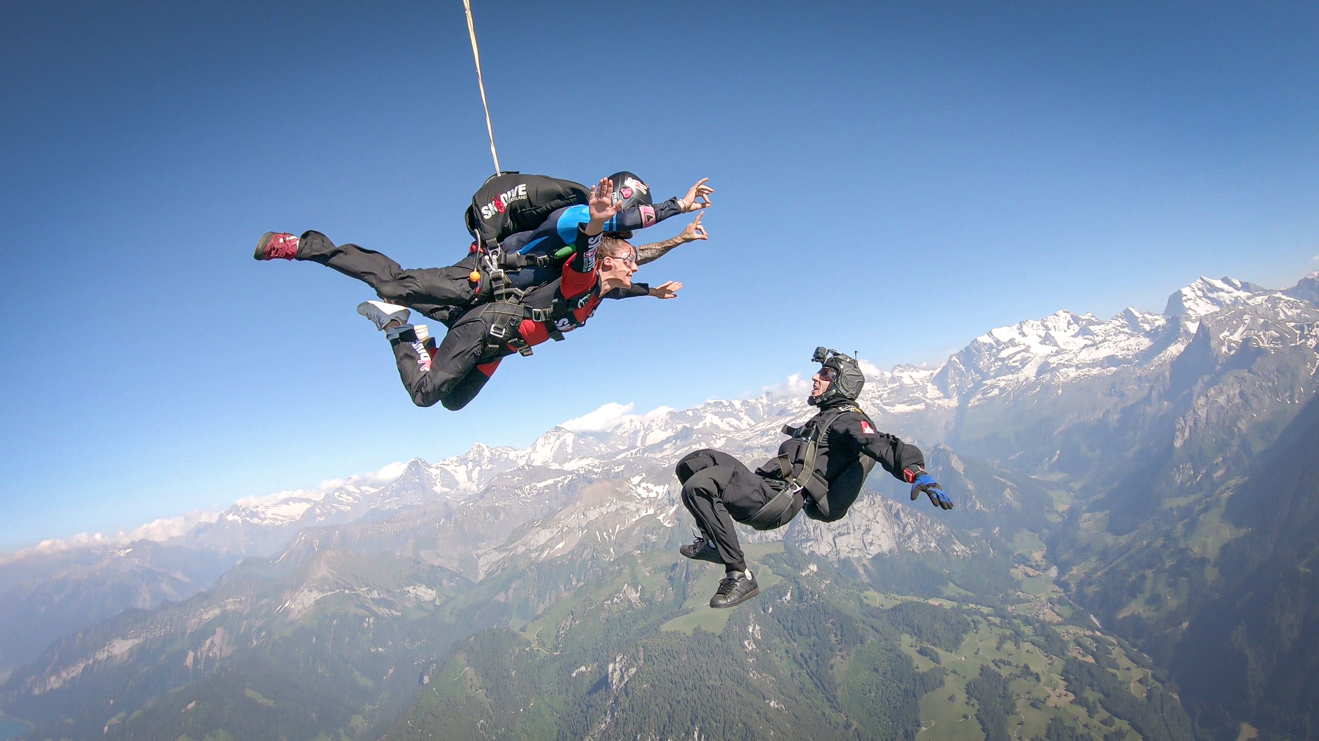 Tandem skydiving above Interlaken