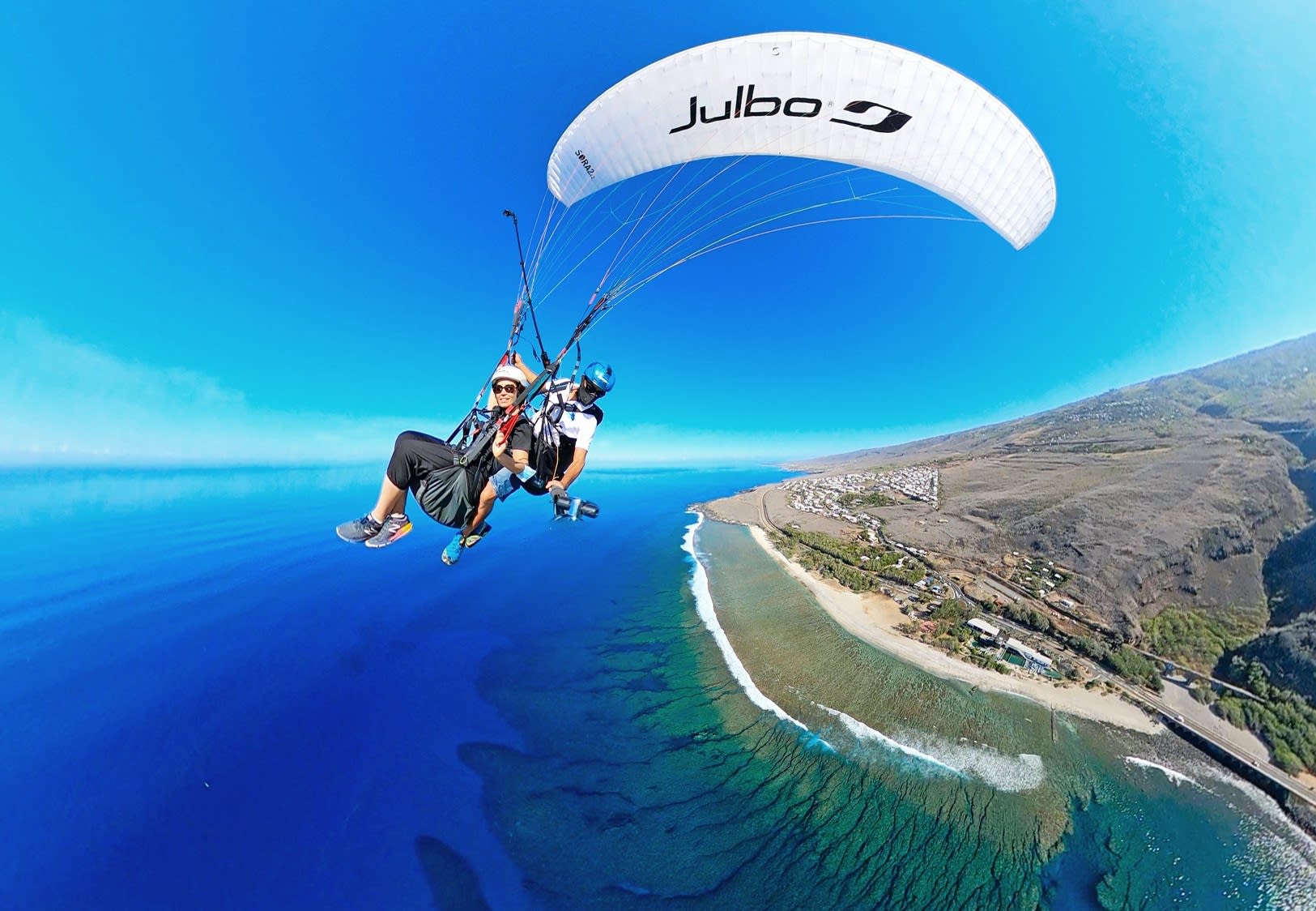 paragliding flight over the Saint-Leu lagoon, Reunion Island