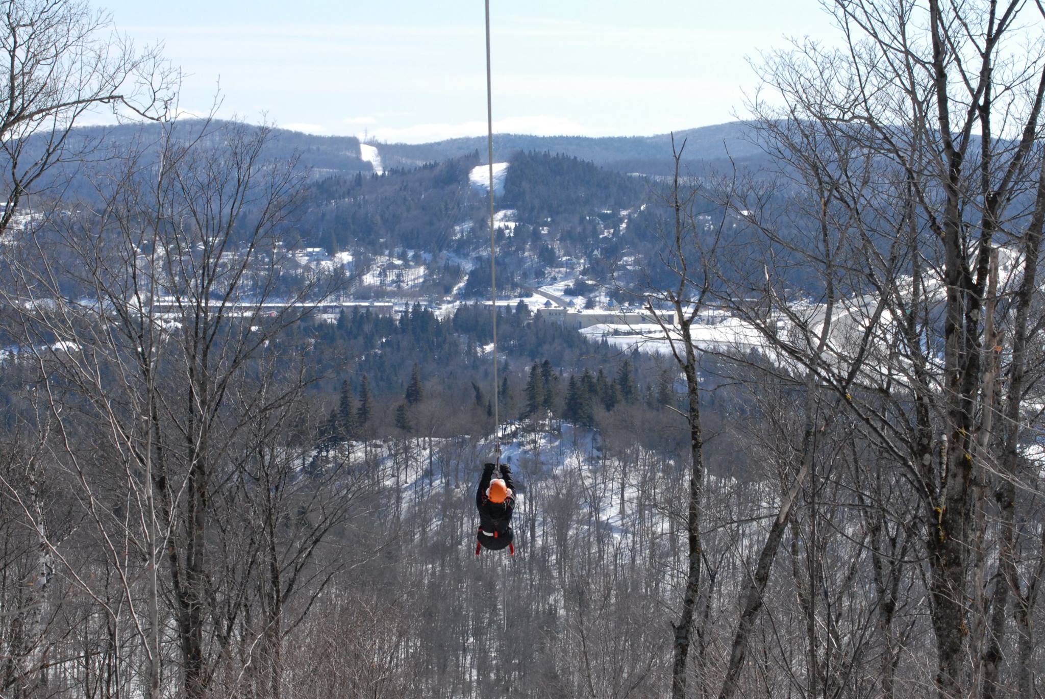Winter zip-lining at Mont Catherine in the Laurentians