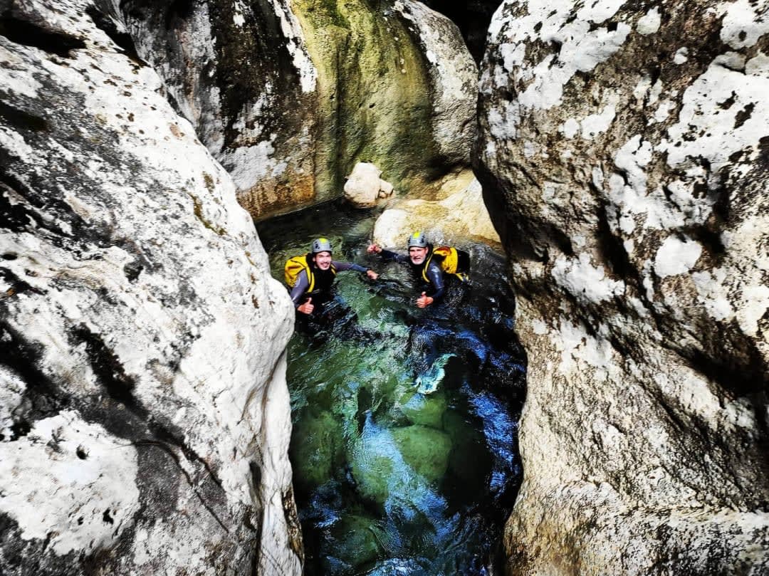Canyoning in the canyon of Na Mora in the Serra de Tramuntana, Mallorca