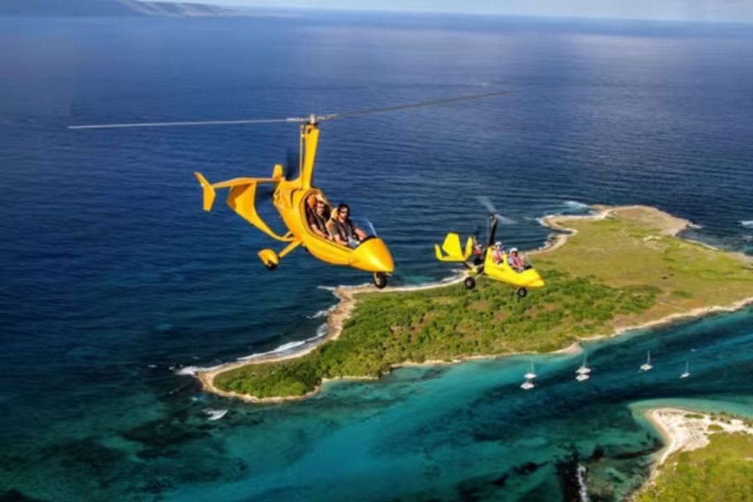 Gyrocopter flight over Guadeloupe from Saint-François