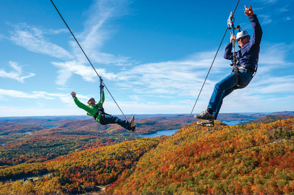 Tyrolean traverse at Mont-Tremblant in the Laurentians