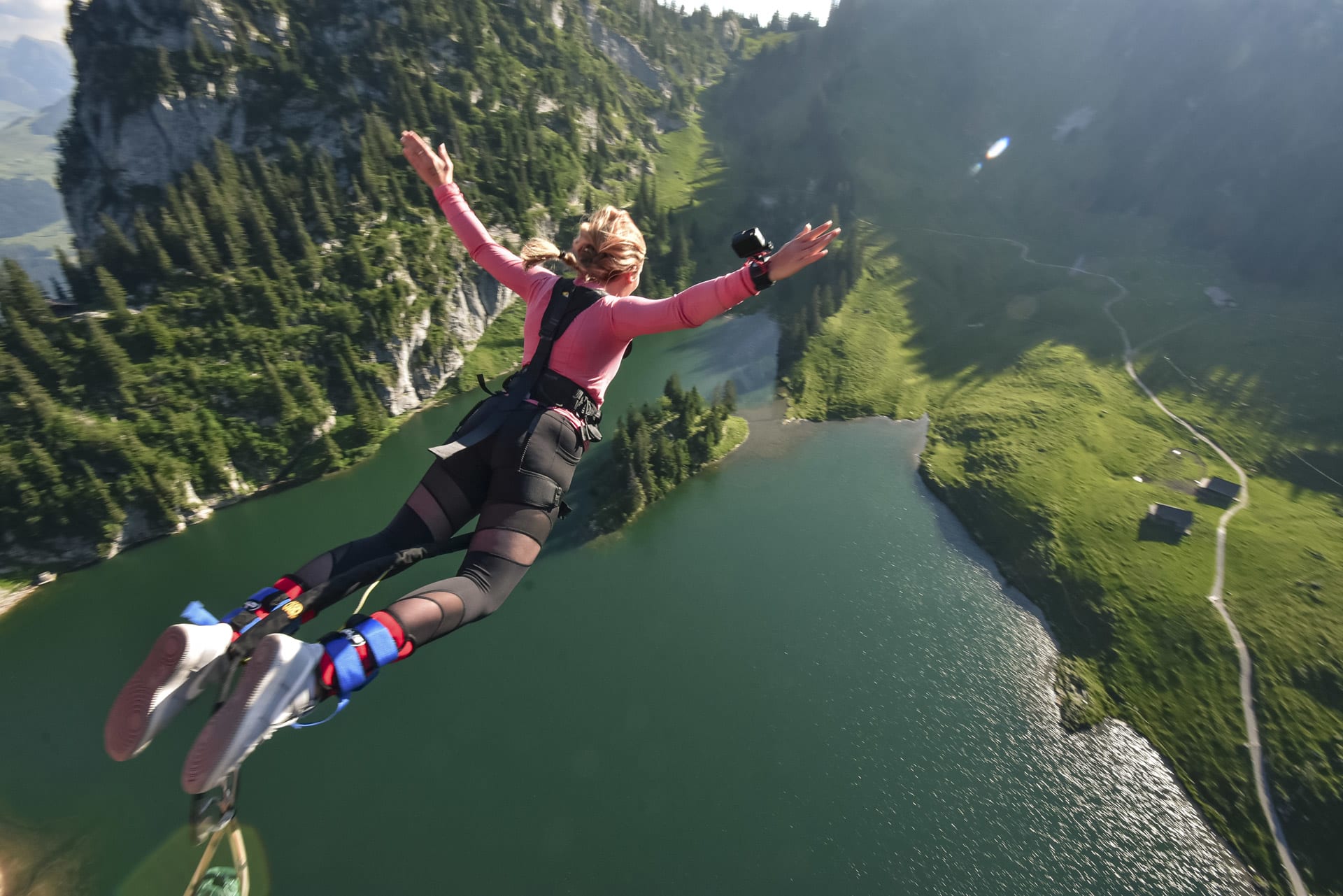 Bungy Jump from Cable Car at Stockhorn