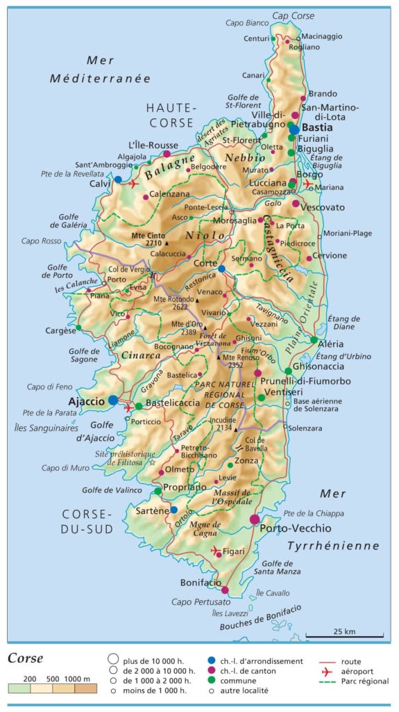 Une carte de la Corse