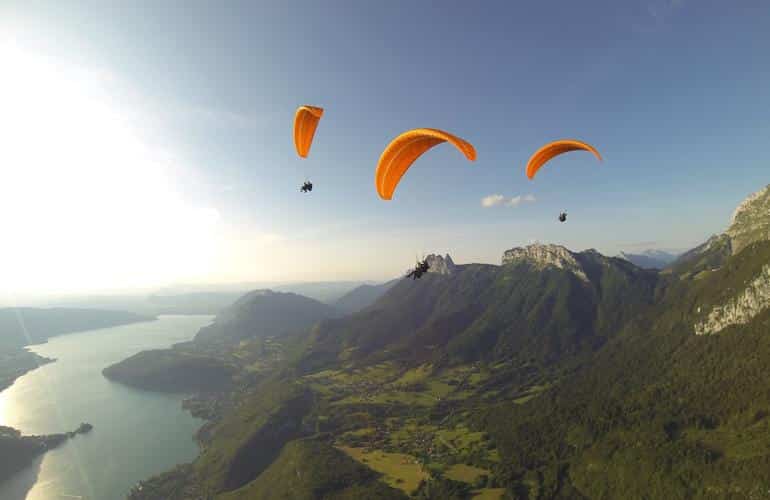 Paragliding flight over Lake Annecy