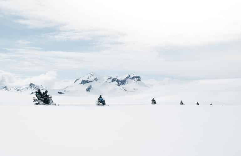 Snowmobiles on Langjokull Glacier, Gullfoss