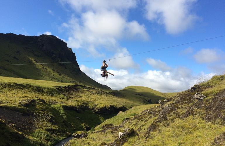 Zip Lining over Grafargil Canyon in Vík