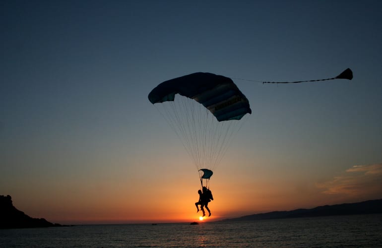 Skydiving over the beaches of Propriano in Corsica