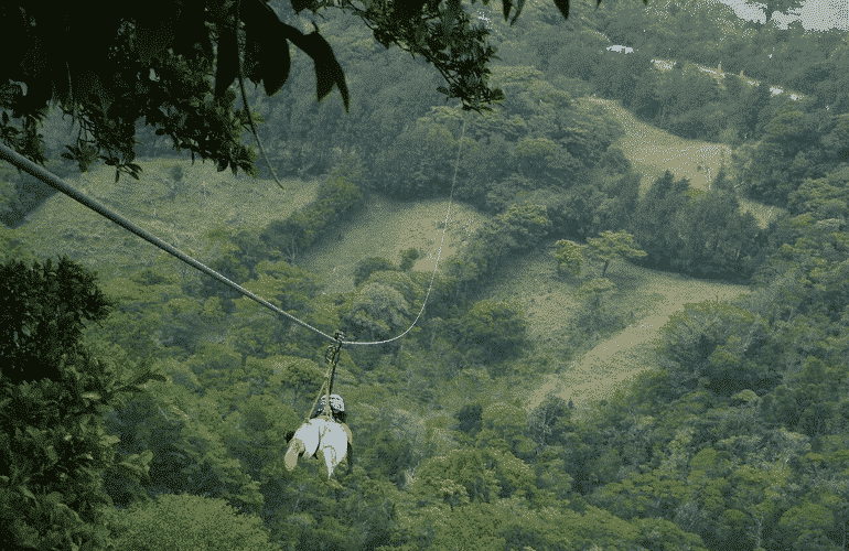 Superman zipline above the Cloud Forest of Monteverde in Costa Rica