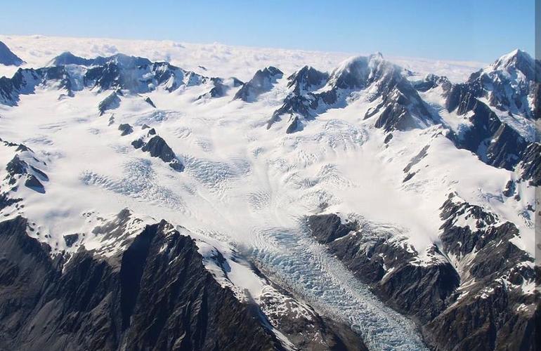 View of Mount Cook from an airplane in New Zealand