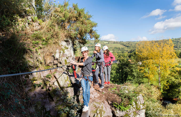 People trying Via ferrata in Clécy, Normandy