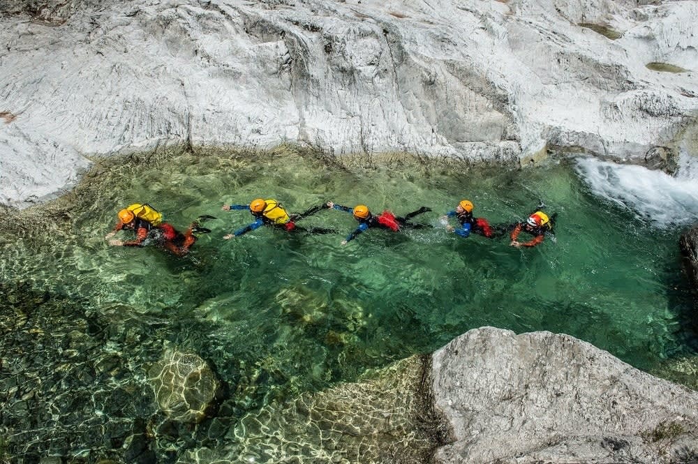 People Canyoning in Verghellu, Corsica