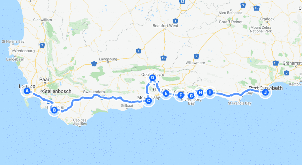 garden route road trip map