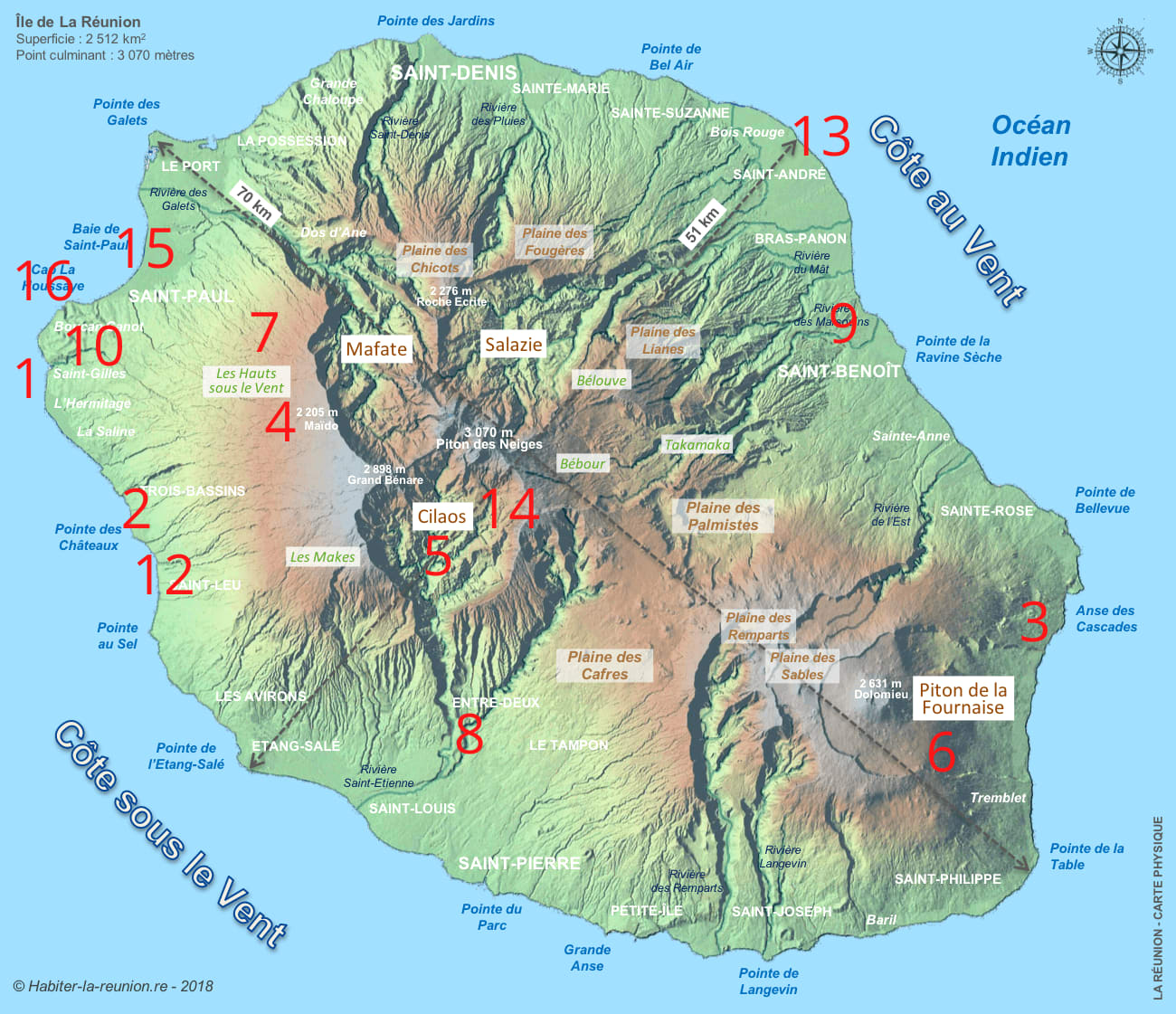 Carte de l'île de la Réunion