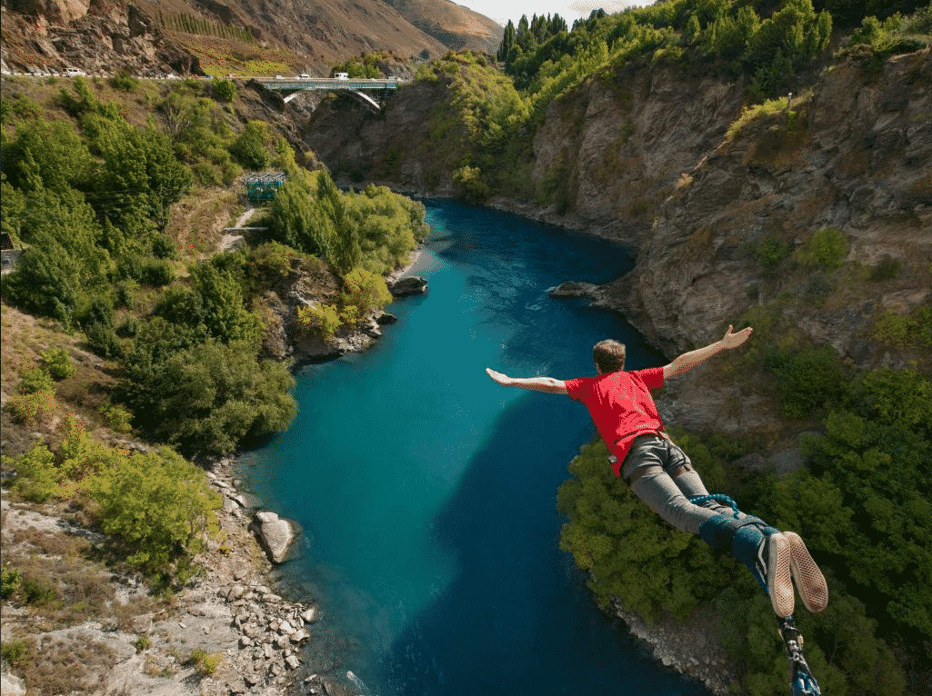First commercial bungee jump, in Queenstown, NZ
