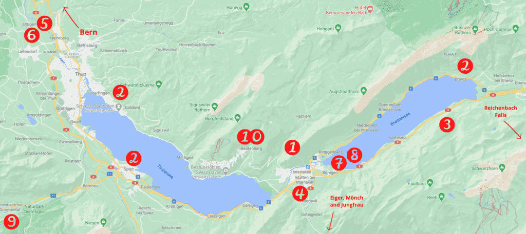 Mapa de la región de Interlaken