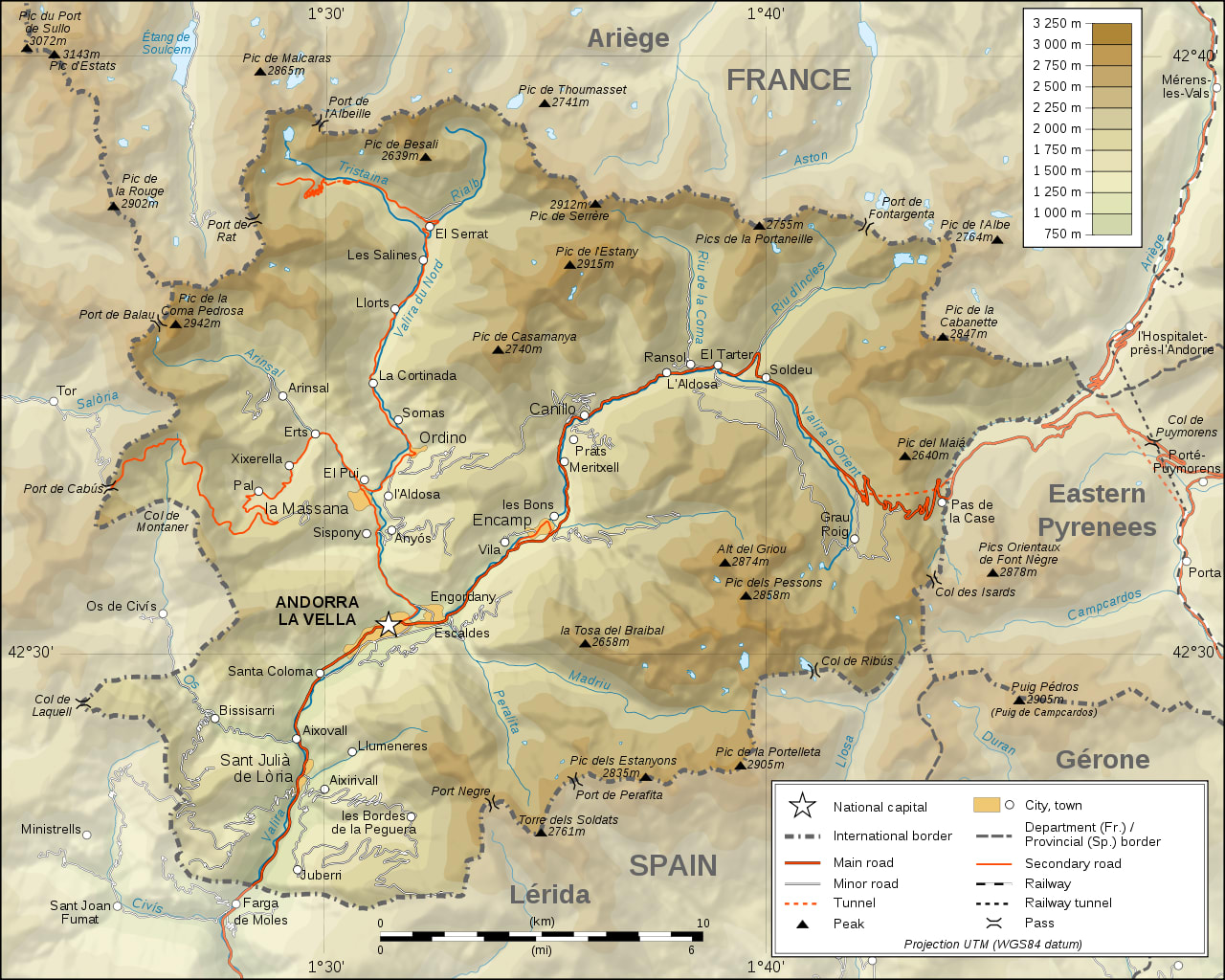 Topographische Karte von Andorra