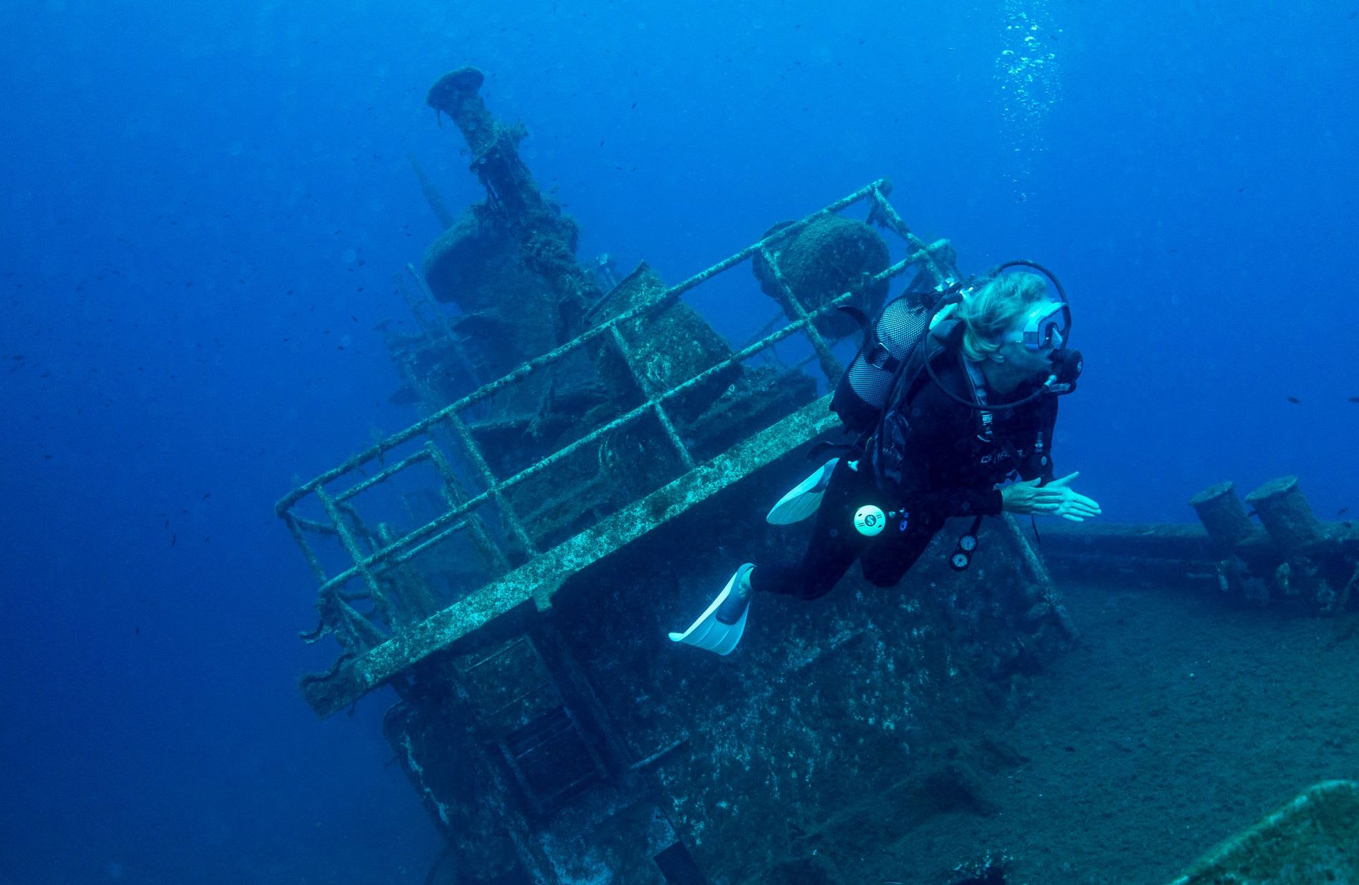 Diver exploring a ship wreck