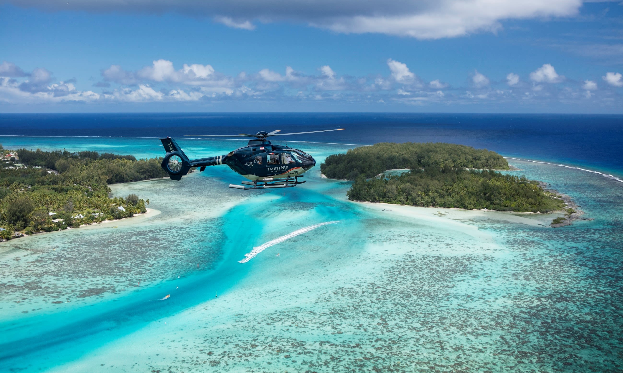 Helicopter flight over Bora Bora