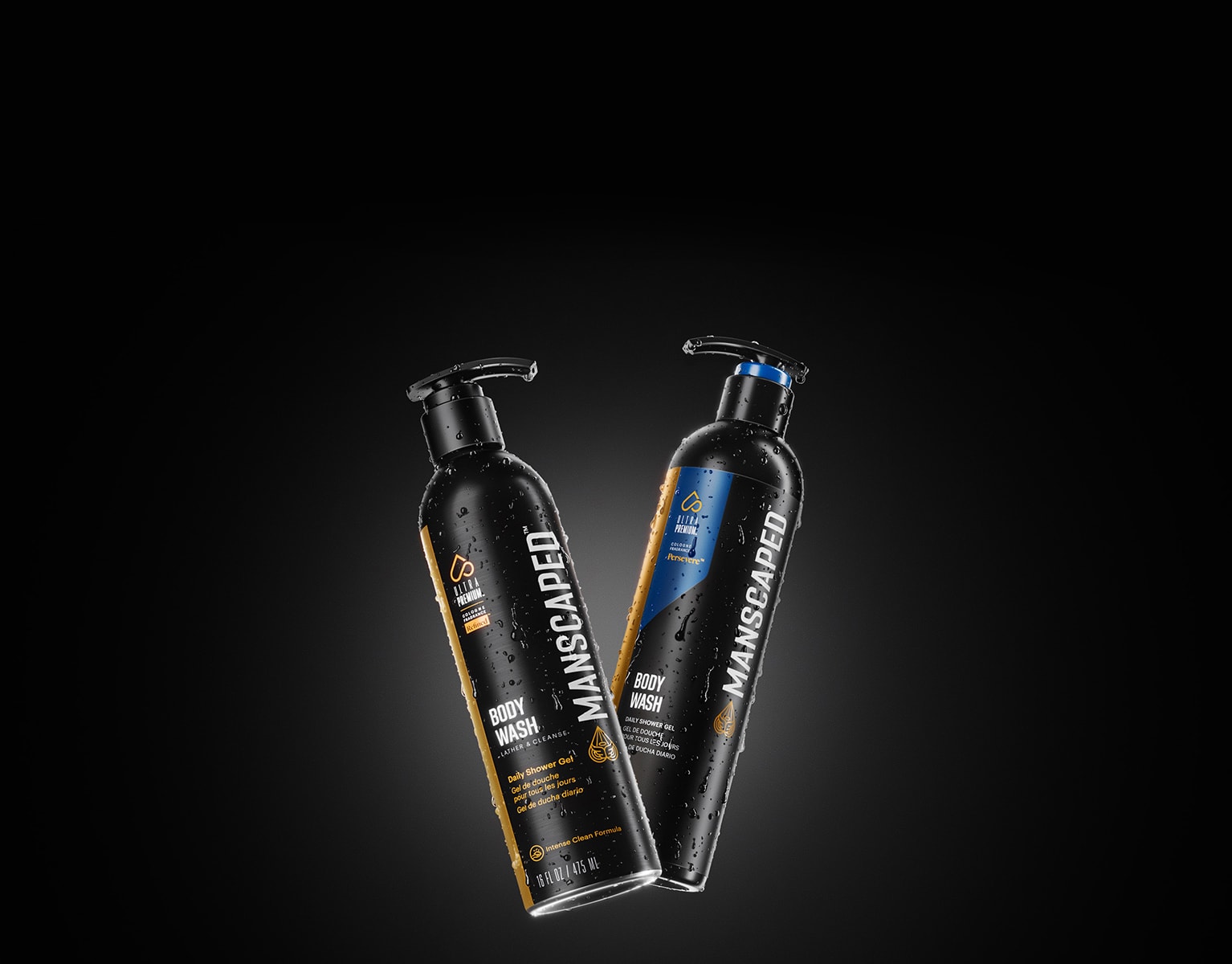 Side-by-side showcase of the two UltraPremium Body Wash scents