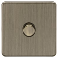 Knightsbridge 5-150W 1 Gang 2 Way Push On/Off Rotary Flat Intelligent LED Dimmer Switch - Ant Brass