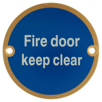 Hampstead Fire Door Keep Clear Door Sign - 75mm Diameter - Satin Brass