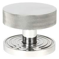 From The Anvil Brompton Polished Stainless Round Knurled Centre Door Knob on Beehive Rose - 90mm Rose Diameter