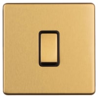 Eurolite Concealed 10A 1 Gang Screwless Intermediate Flat Plate Light Switch - Satin Brass/Black