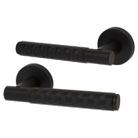 Altro Matt Black Honeycomb Door Handles on Round Rose - Cara Range
