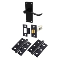 Touchpoint Matt Black Budget Scroll Latch Door Handles Pack - Short Plate
