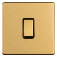 Eurolite Concealed 10A 1 Gang 2 Way Screwless Flat Plate Light Switch - Satin Brass/Black