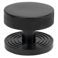 From The Anvil Brompton Black Round Knurled Centre Door Knob on Beehive Rose - 90mm Rose Diameter
