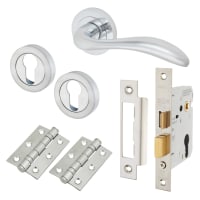 Altro Satin Chrome Euro Lock Door Handles on Rose Pack - Sussex Range