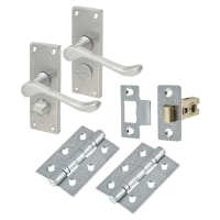 Touchpoint Polished Brass Victorian Scroll Privacy Latch Door Handles Pack - Short Plate