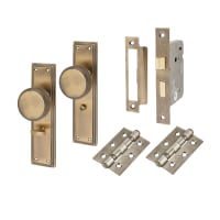 Hampstead Antique Brass Knurled Bathroom Mortice Door Knobs on Backplate Pack - Miller Range - 205 x 52mm