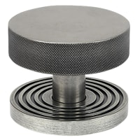 From The Anvil Brompton Pewter Round Knurled Centre Door Knob on Beehive Rose - 90mm Rose Diameter